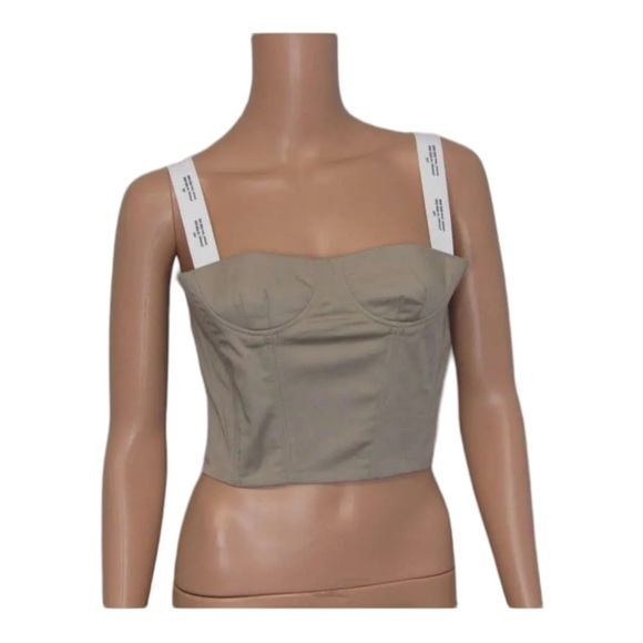 NWT ROKH Tan Logo Ribbon Bustier Crop Top Size 38, US 4-6 - Picture 5 of 9